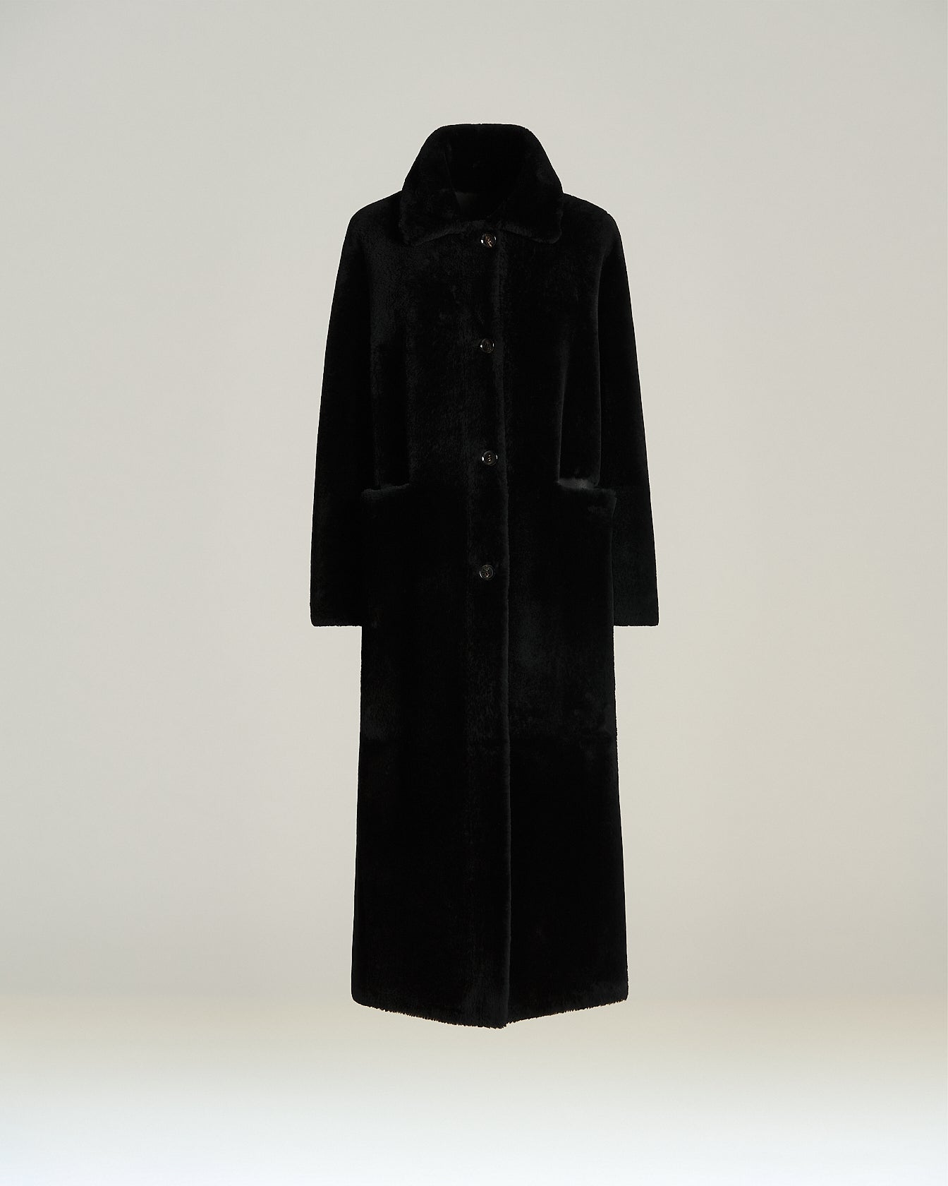 Kiton Wendemantel Shearling schwarz Nappa Gr 42