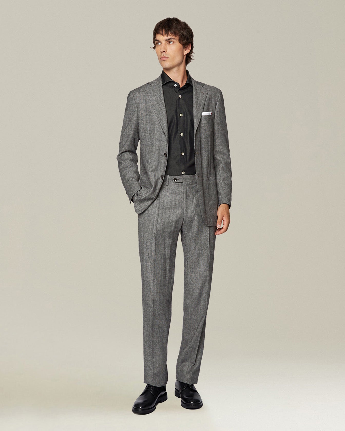 Kiton Abito Spigato Wolle Anzug Fischgrat 50