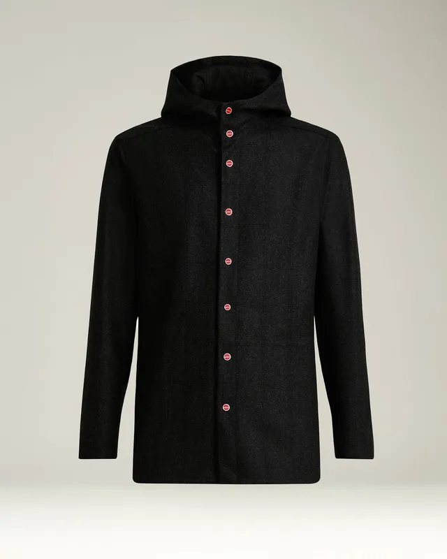 Kiton Peter Overshirt Wolle schwarz Kapuze Gr. L