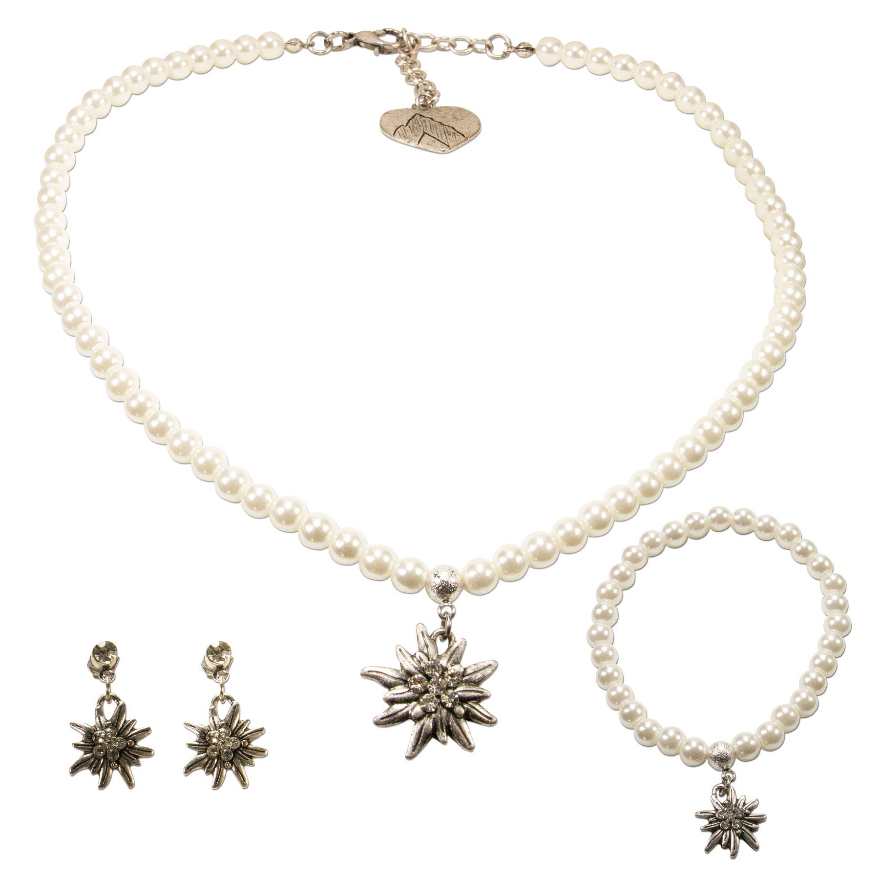 Alpenflüstern DAHEIM SET038 Trachtenset Perlen Strass-Edelweiss