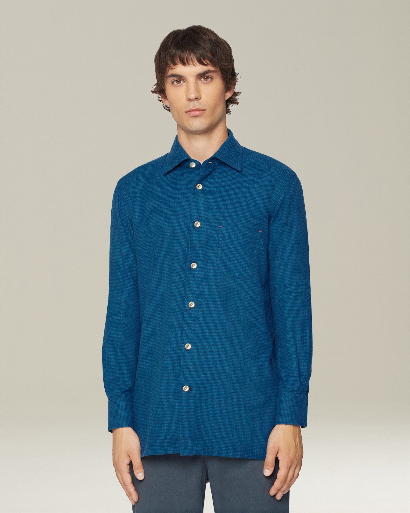 Kiton Nerano Houndstooth Flanell Hemd Baumwolle