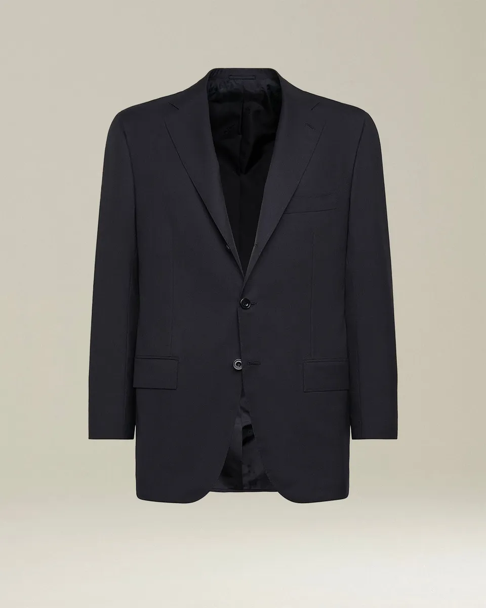 Kiton Giacca Lana Sakko Schwarz Wolle 14 Micron Einreihig