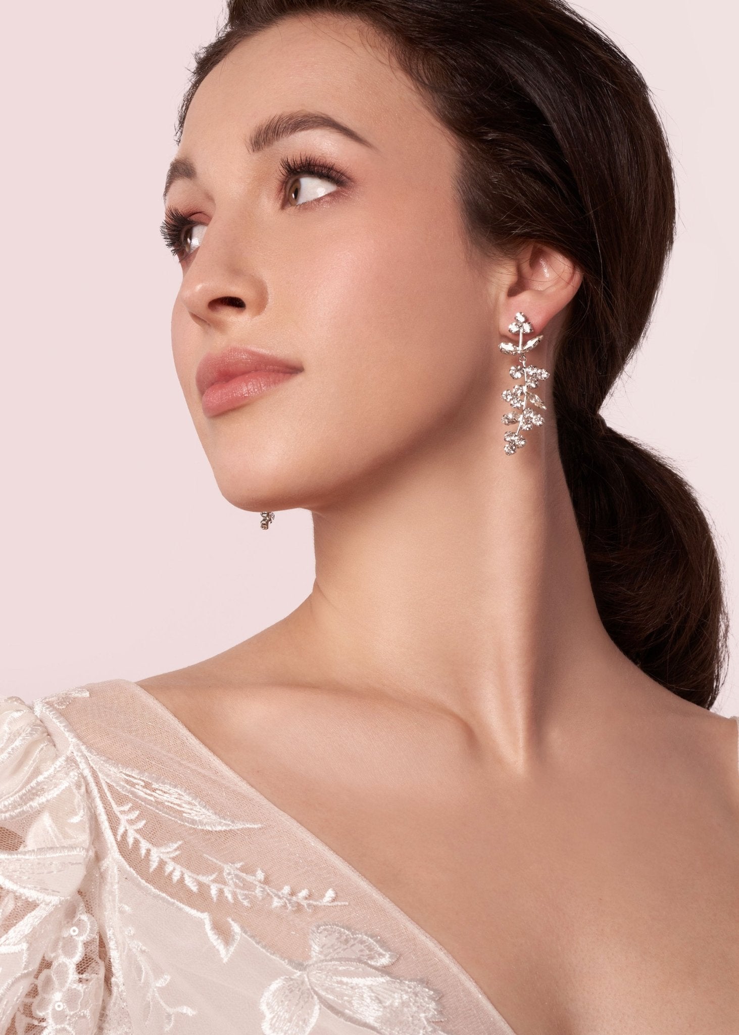 Elizabeth Bower Bud Crystal Braut Drop Ohrringe Rhodium