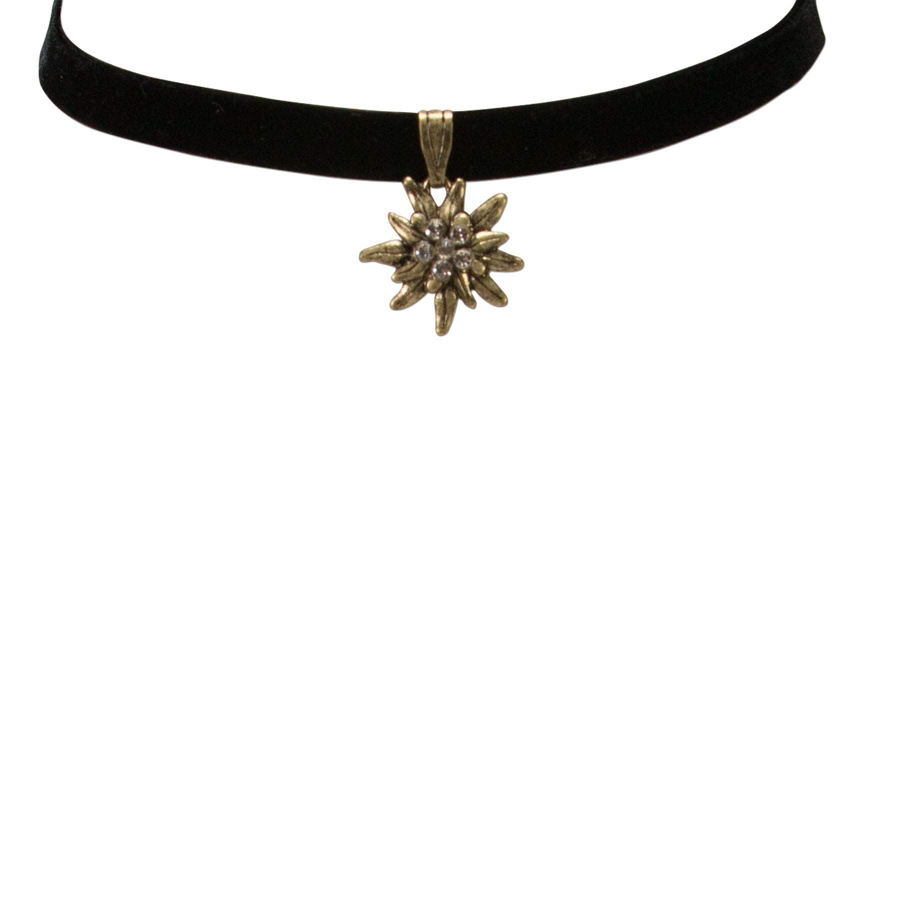 Alpenflüstern DAHEIM Samt-Kropfband Edelweiß Choker Schwarz