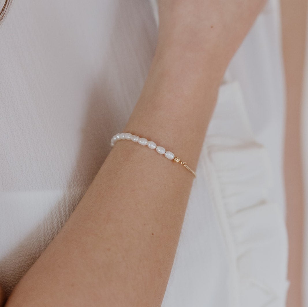Perlenbräute Linn Armband Gold Süßwasserperlen 16-19cm