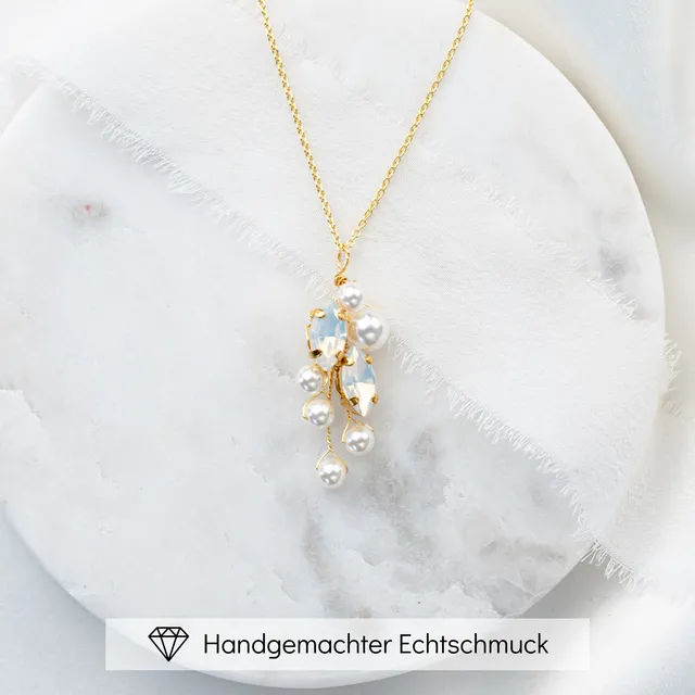 Perlenbräute Anastasia Halskette Braut Gold White Opal 45 cm