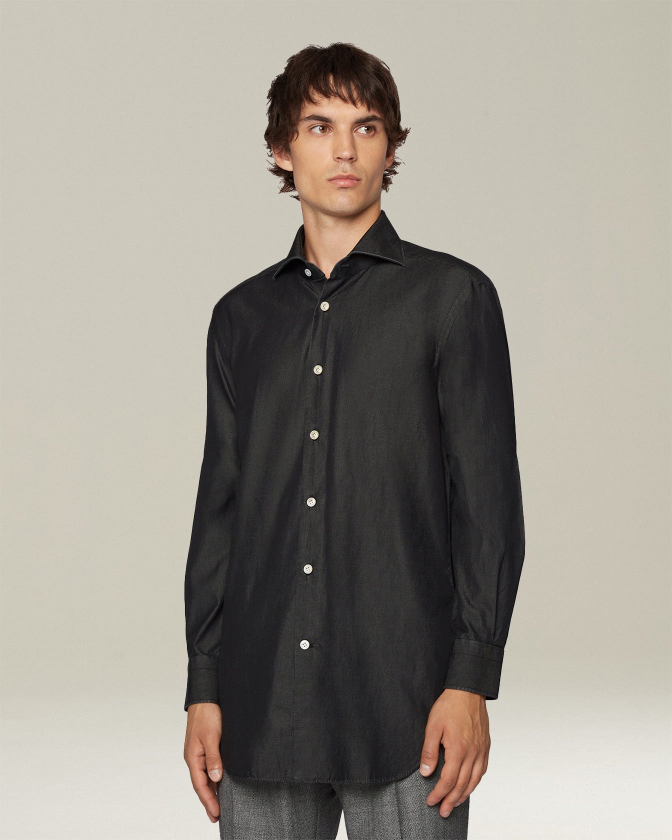 Kiton Shirts Casual Denim Hemd Blau Gr. 40 Perlmutt