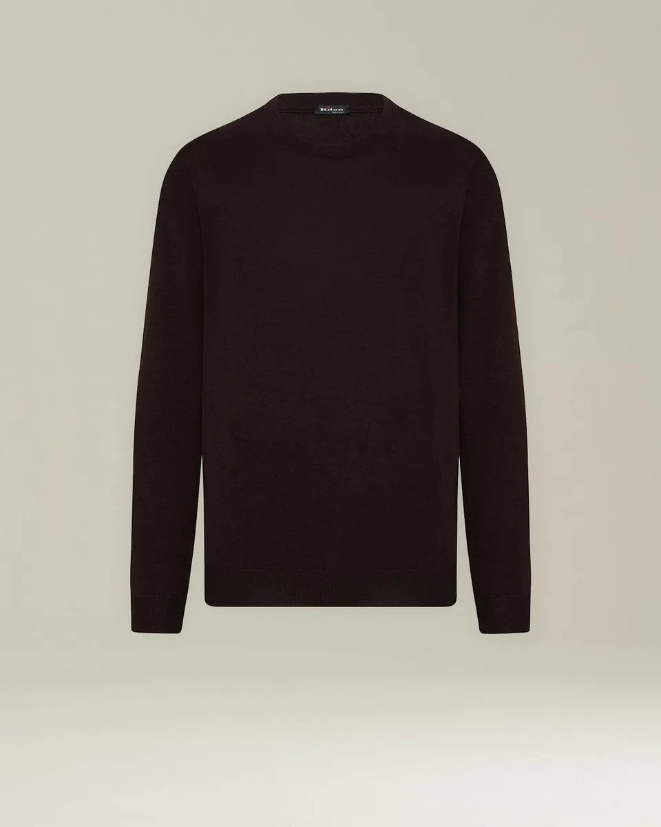 Kiton Knitwear Crew-Neck Pullover Kaschmir Seide Dunkelbraun