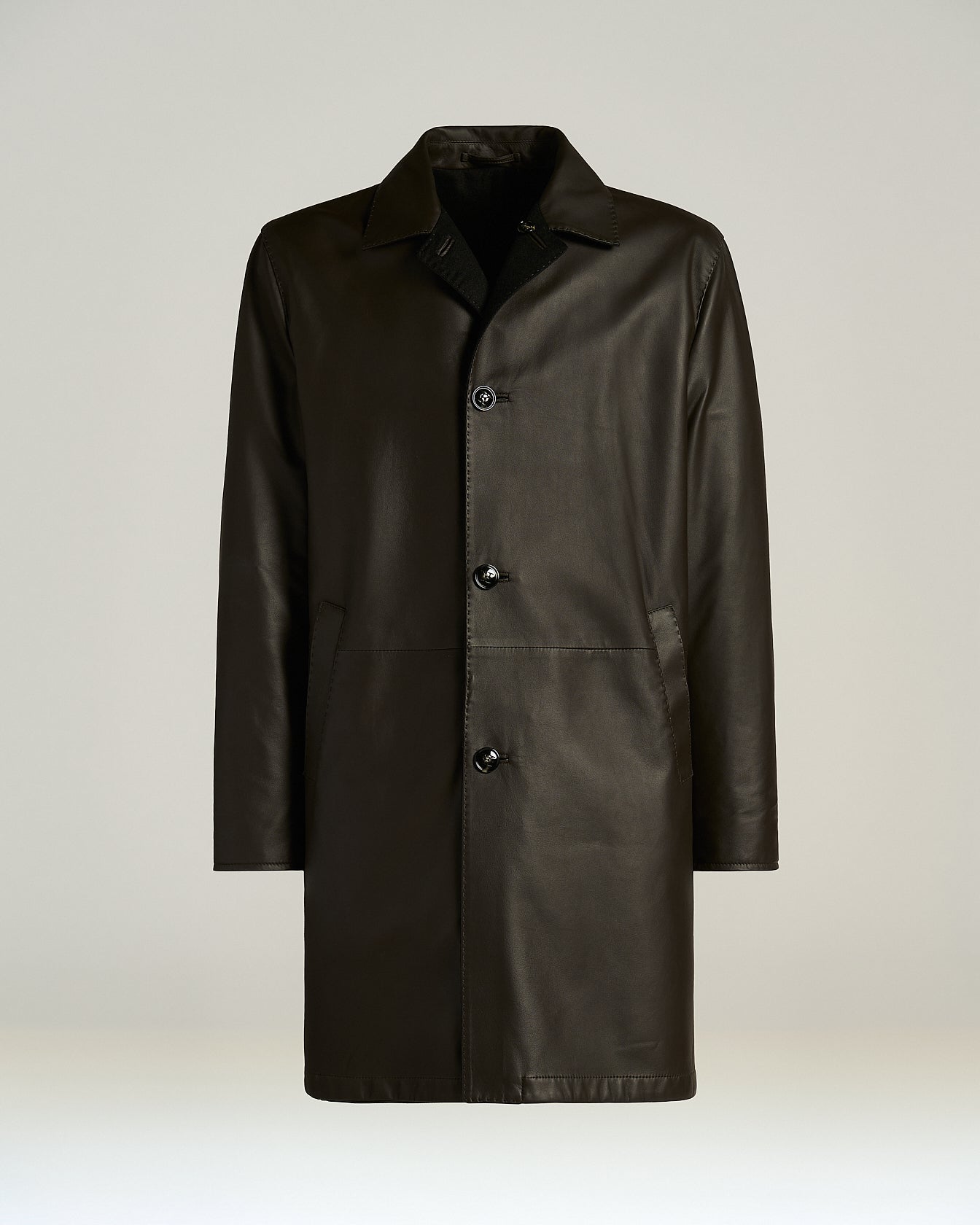 Kiton Outerwear Wendelmantel Lammleder Kaschmir Braun