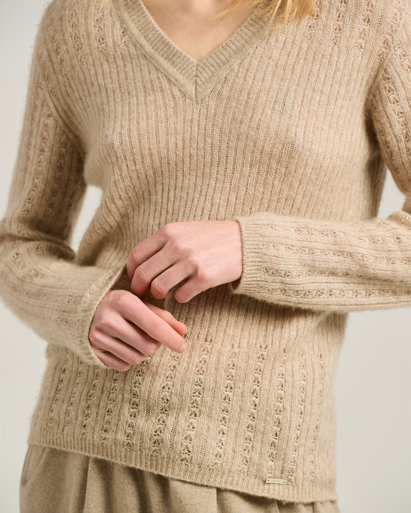 Kiton Knitwear V-Neck Pullover Beige Kaschmir Seide