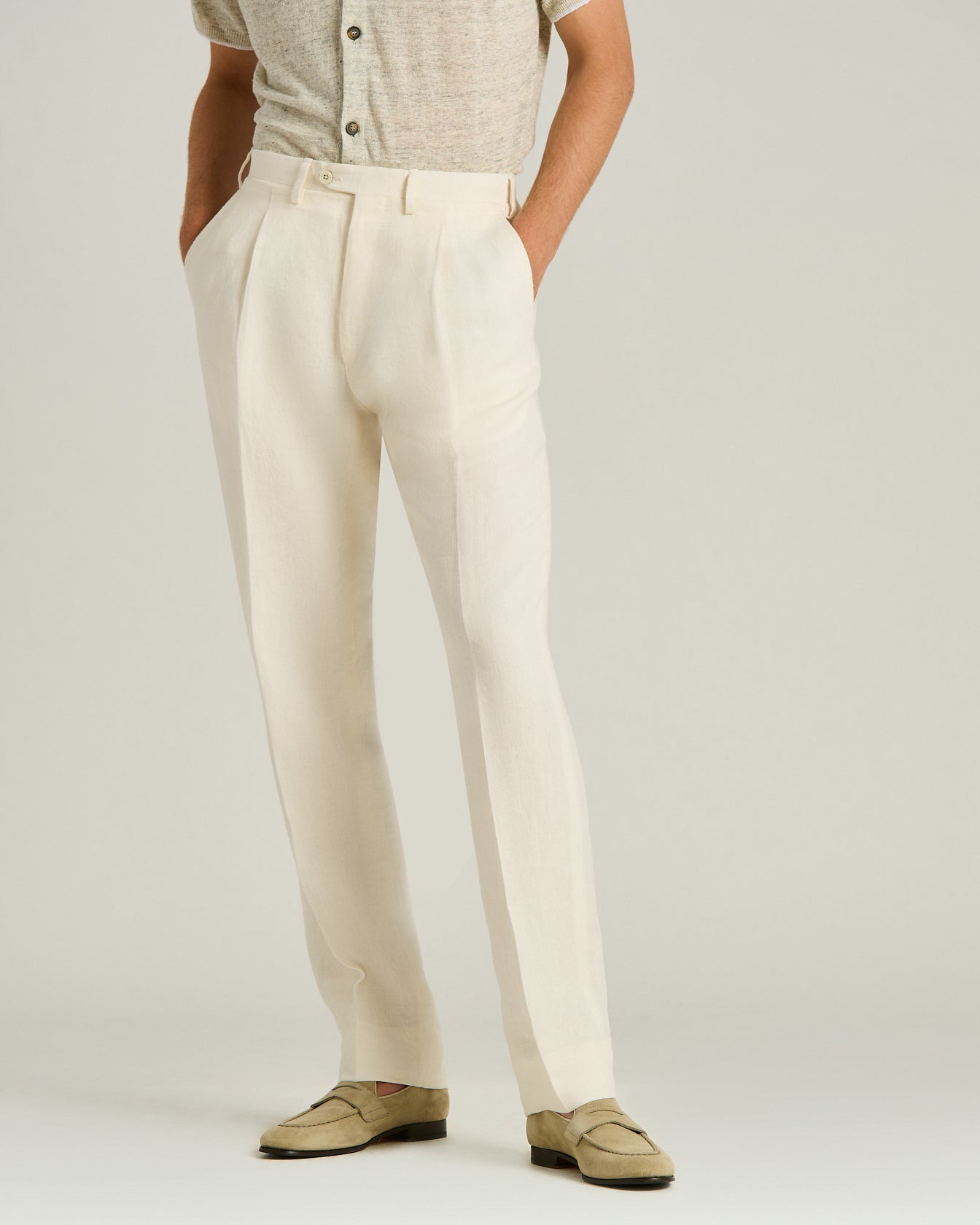 Kiton Trousers Leinenhose weiß rein Gr. 50