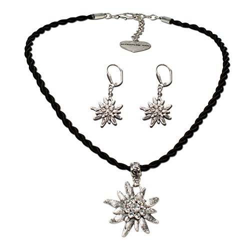 Alpenflüstern SET021 Trachtenset Edelweiß Kette Ohrringe