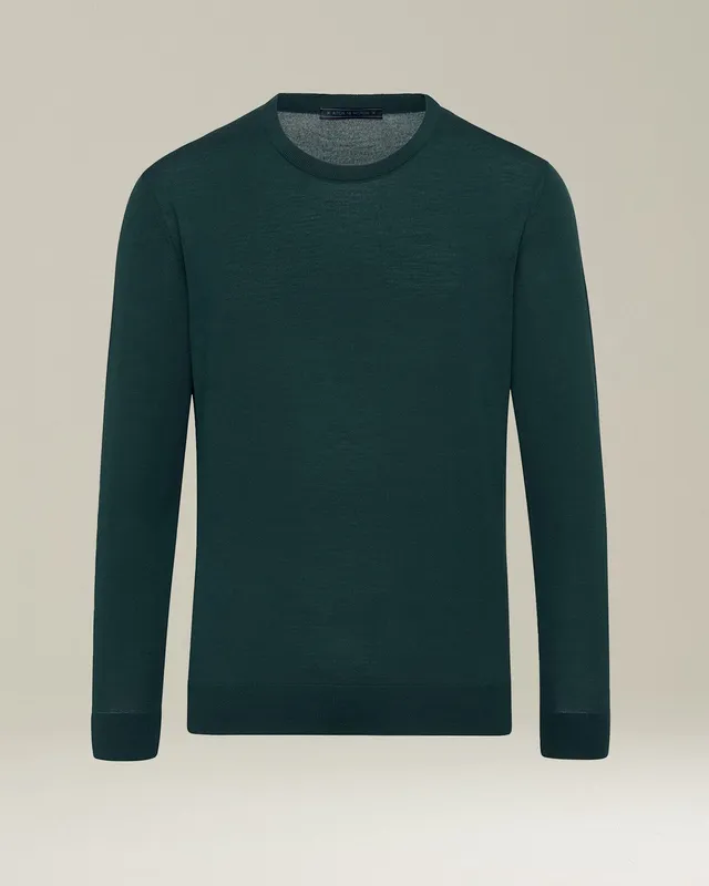 Kiton Knitwear Jersey Pullover L Wolle Grün 14 Micron