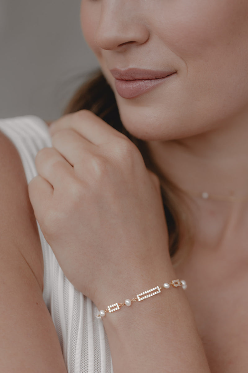 Juvelan Art Style Perlenarmband Süßwasserperlen Zirkonia 14,5 cm
