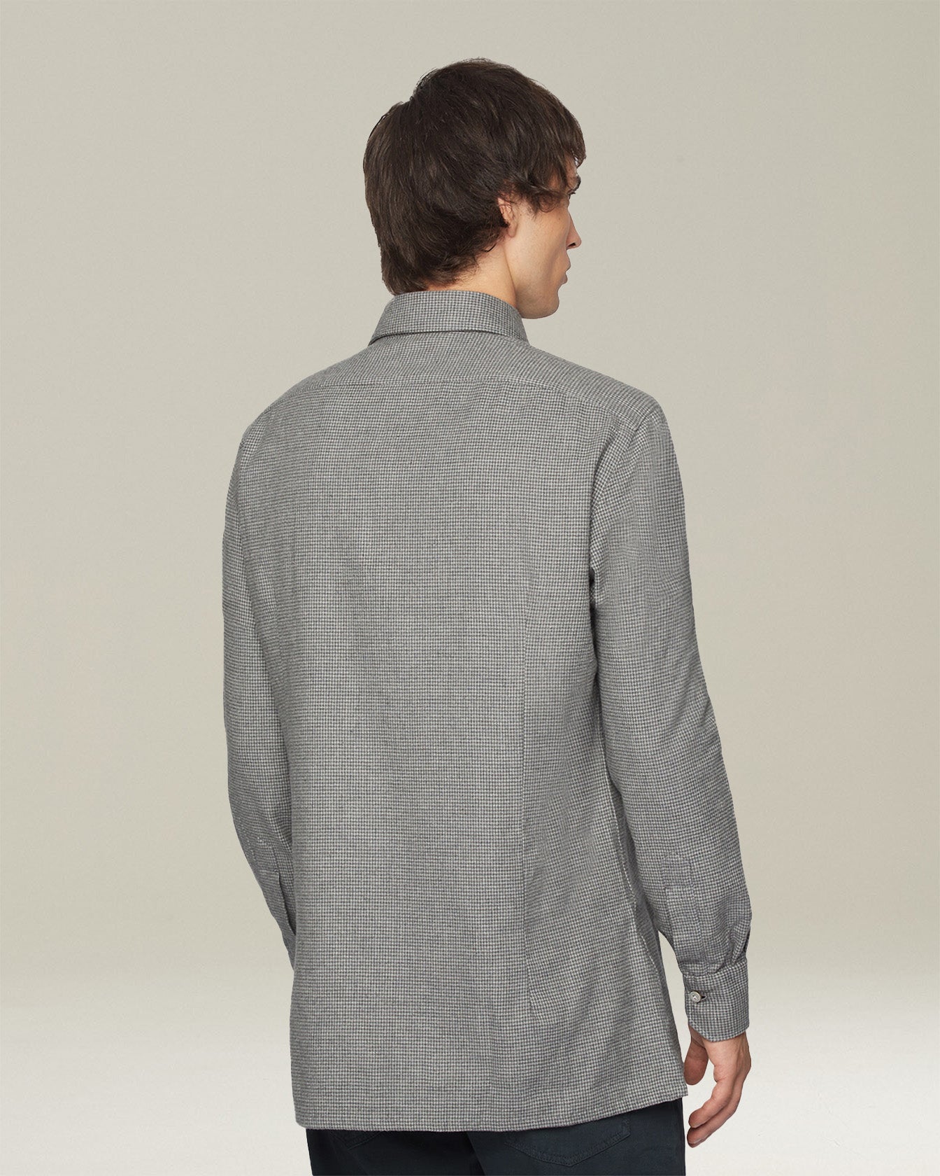 Kiton Nerano Flanell Hemd Pied de Poule Baumwolle