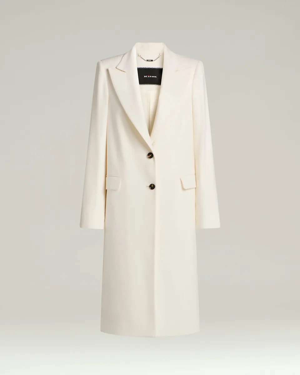 Kiton Outerwear Pure Cashmere Mantel Weiß Größe 48