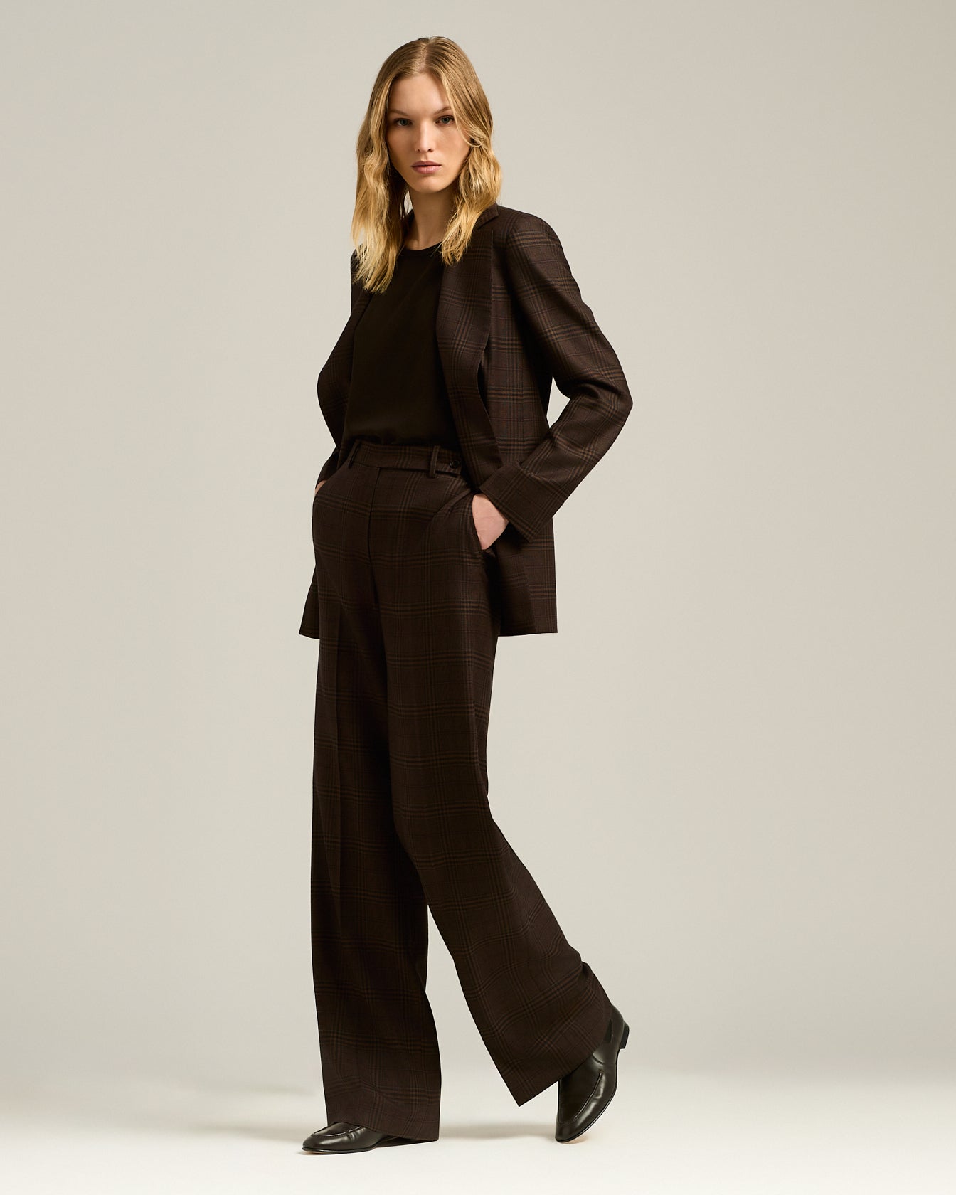 Kiton Palazzohose Kaschmir Braun 40 Glencheck