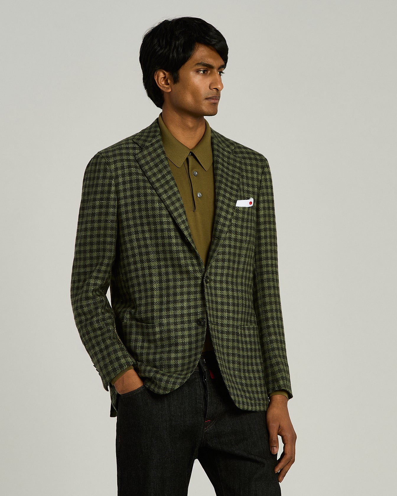 Kiton Jackets Sakko Grün Karo Kaschmir-Wolle Herren