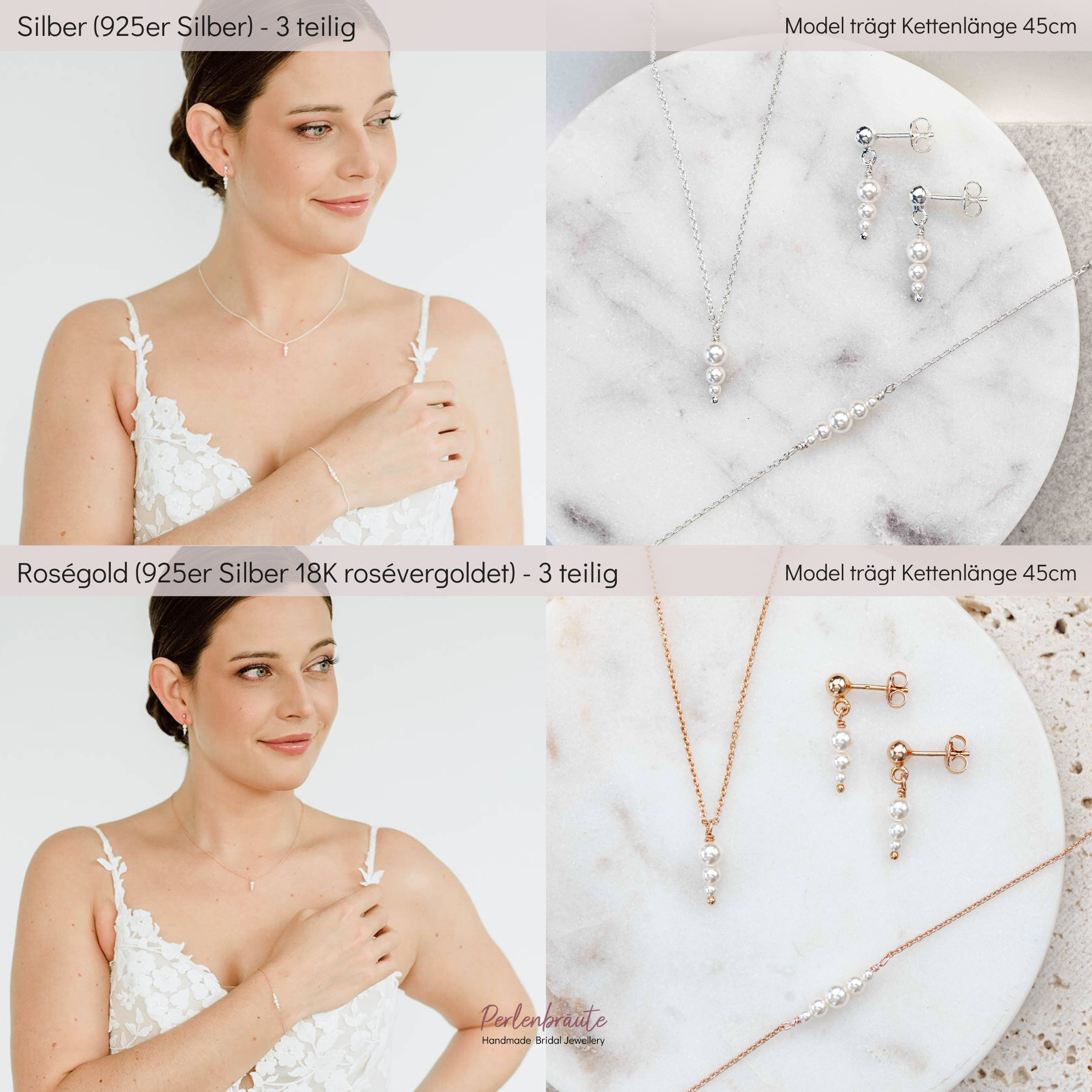 Perlenbräute Mariella Brautschmuck Set Gold 45cm Perlen
