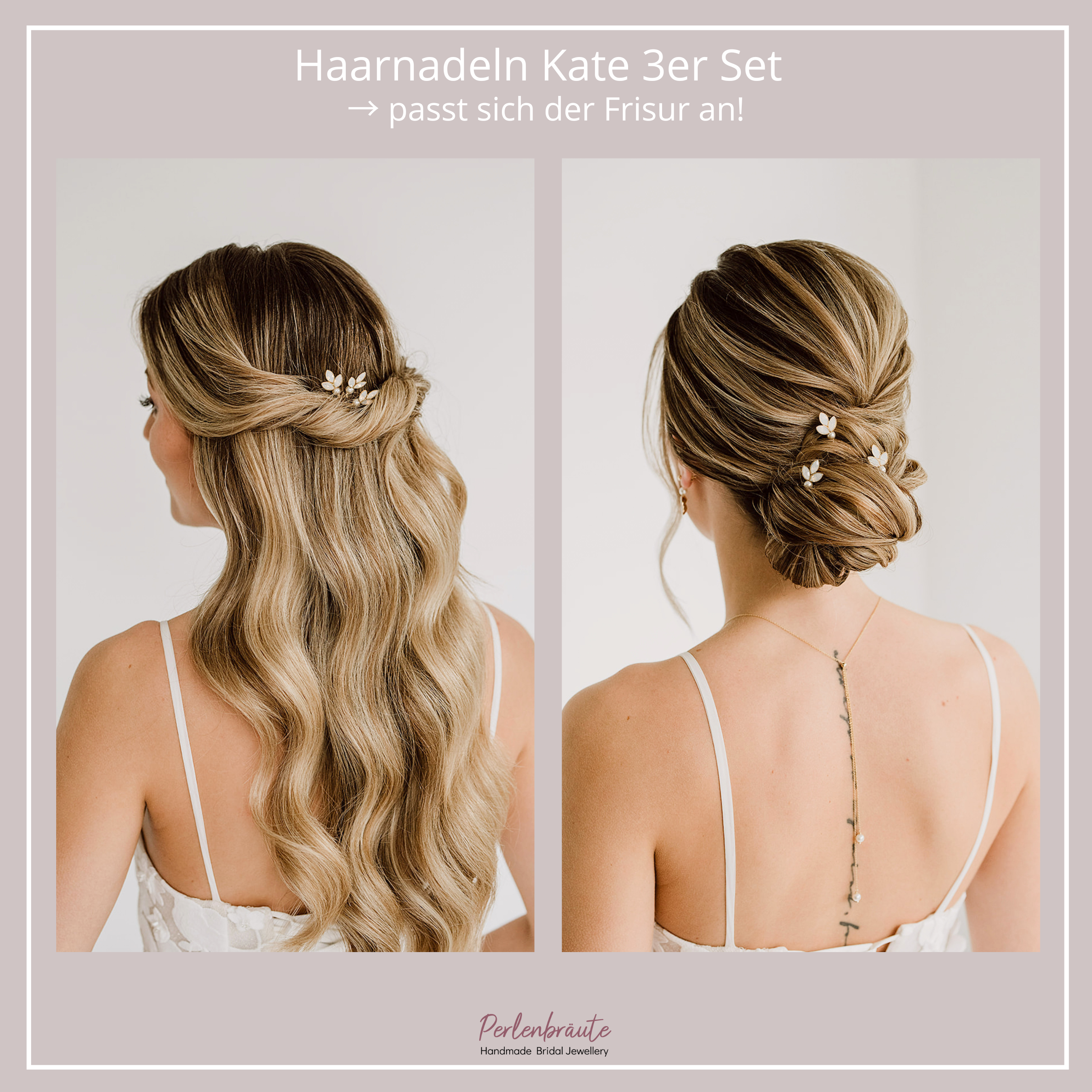 Perlenbräute Kate Haarnadeln Braut Gold Perlen 3er Set
