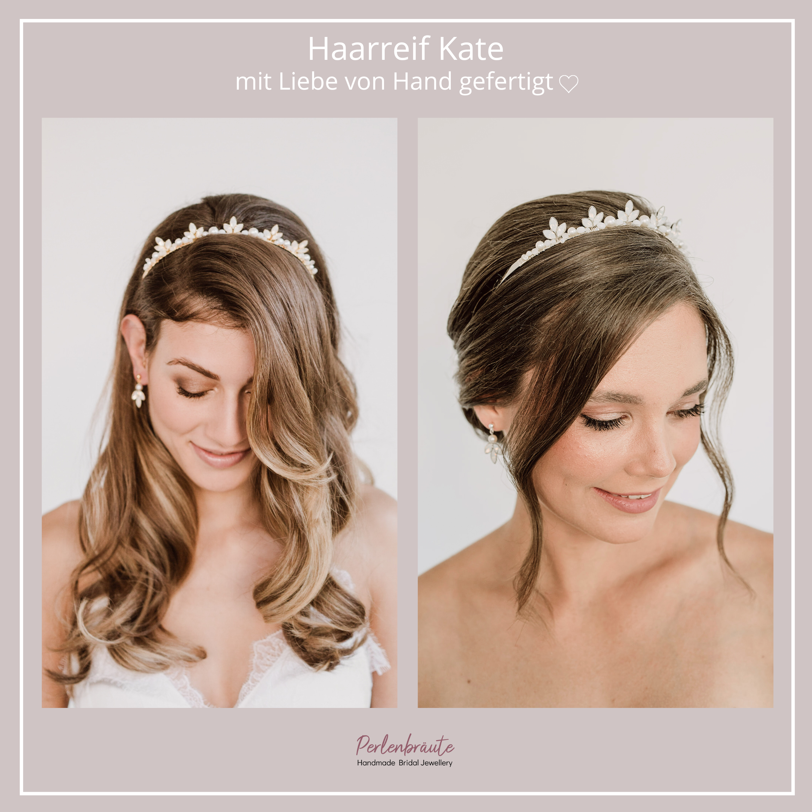 Perlenbräute Kate Haarreif Gold Diadem Perlen Kristalle