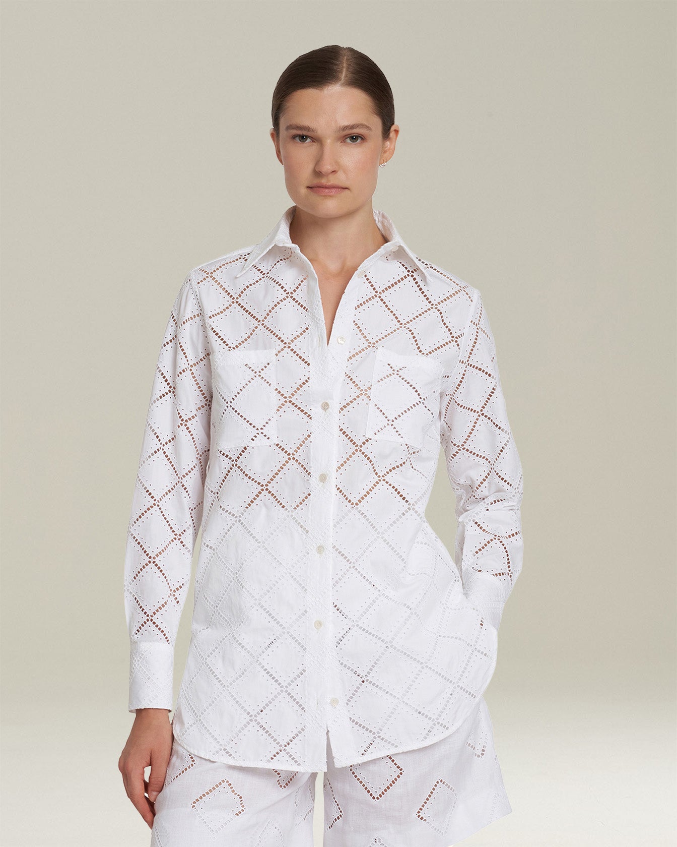 Kiton Shirt Baumwollhemd Weiß Oversize Broderie
