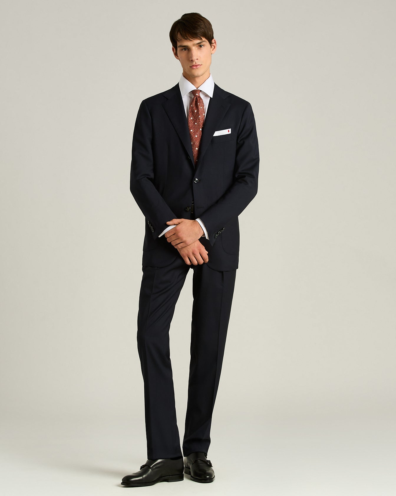 Kiton Polka Dot Krawatte Rostbraun Weiß TU handgestrickt