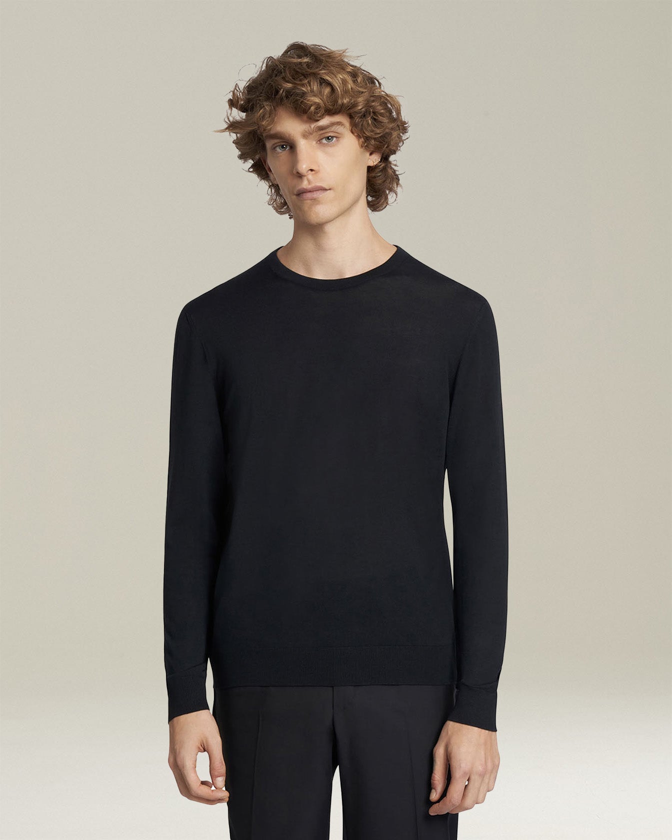 Kiton Knitwear Jersey Roundneck Pullover Wolle Schwarz