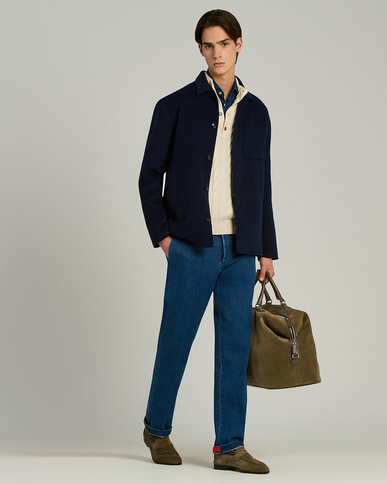 Kiton Blue Wool Cashmere Overshirt Jacke Blau 50