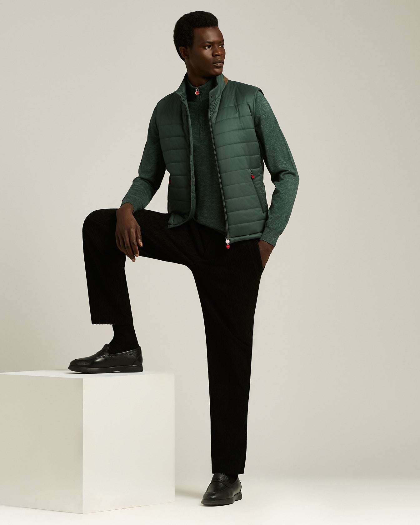 Kiton Knitwear Green Pine Zip Troyer Seide Kaschmir