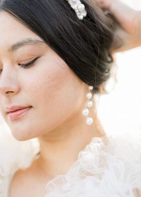 Elizabeth Bower Pearletta Drop Braut Ohrringe Perle Rhodium