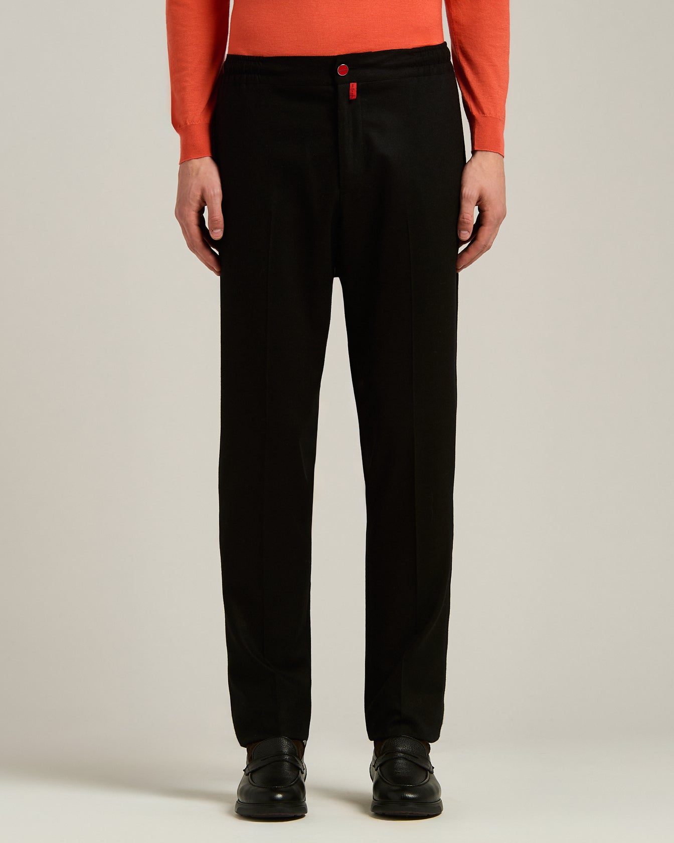 Kiton Trousers Black Wool Comfort Hose Schwarz Elastikbund