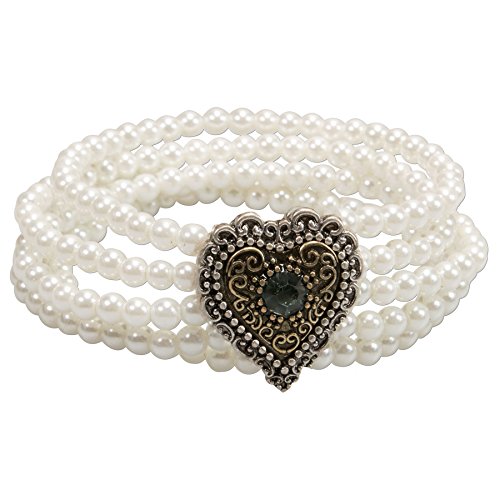 Alpenflüstern Margarethe Trachtenschmuck Set Perlenkette Herz Creme