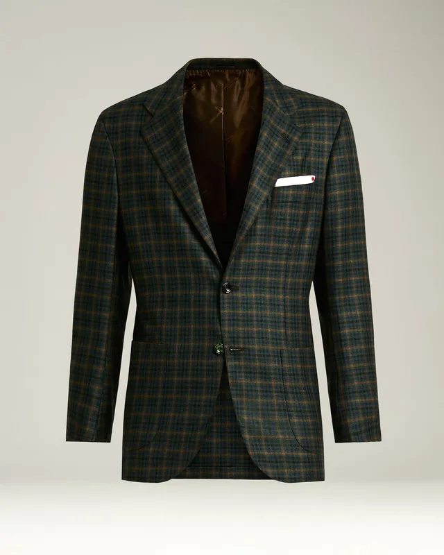Kiton Blazer Grün Cashmere Kariert Gr. 50