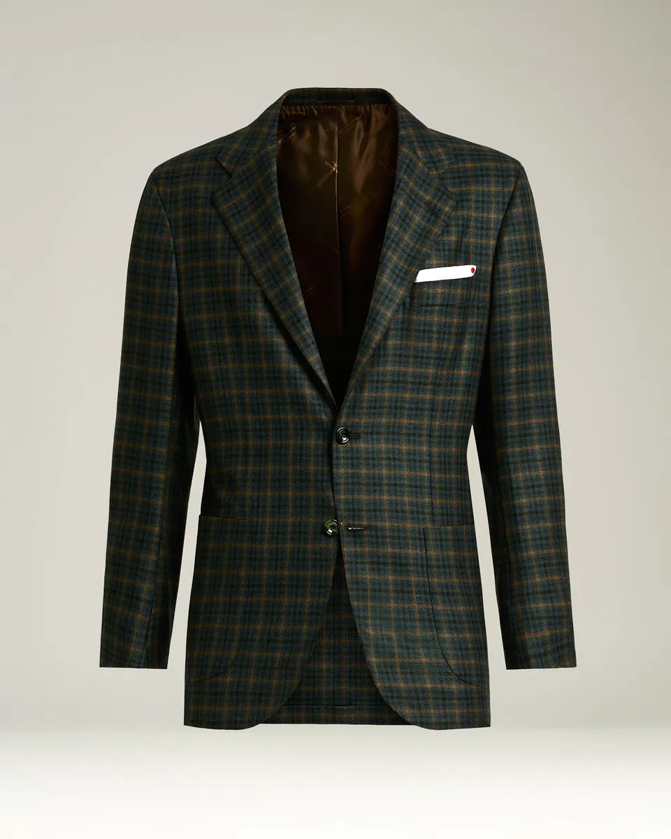 Kiton Blazer Grün Cashmere Kariert Gr. 50
