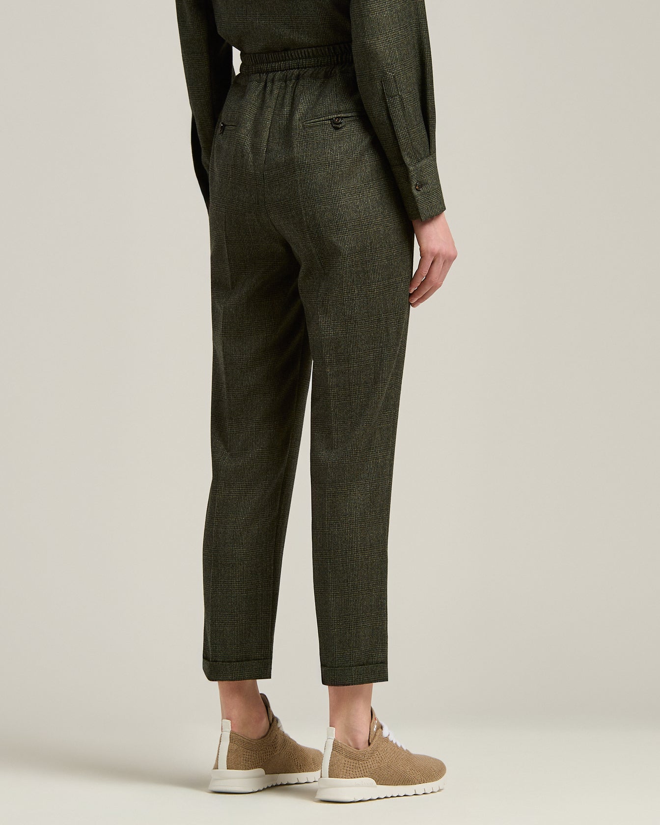 Kiton Green Houndstooth Wollhose grün elastisch Herren