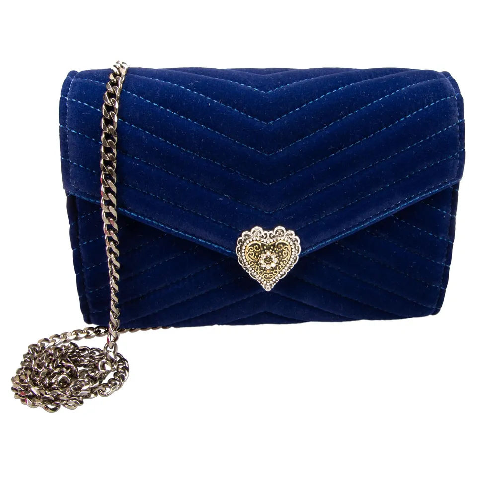 Alpenflüstern DAHEIM Trachtenherz Samtclutch Blau 22x15 cm