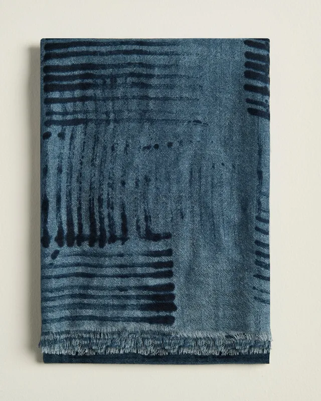 Kiton Stole Schal Kaschmir-Seide blau 90x200