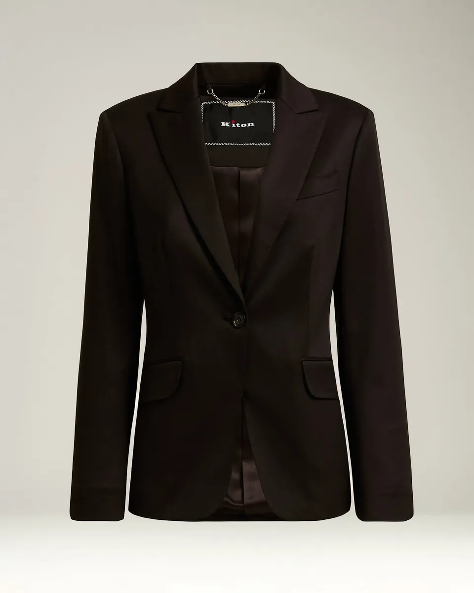 Kiton Single-Breasted Jacket In Stretch Virgin Wool Brown Sakko