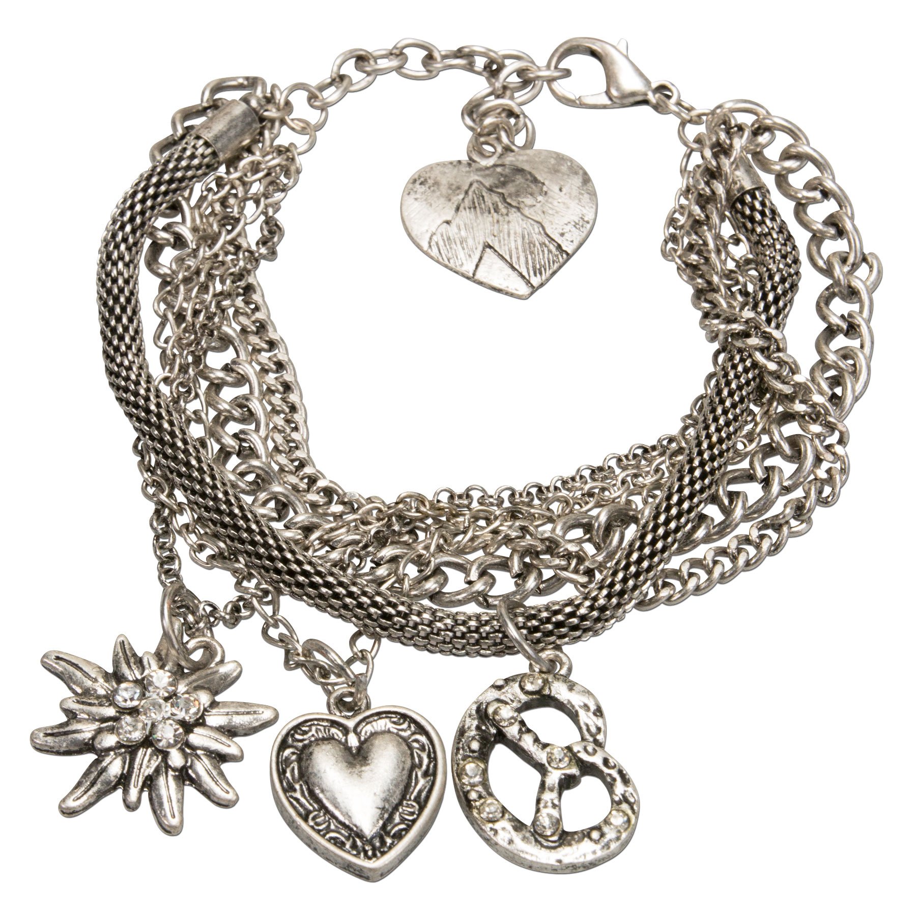Alpenflüstern Daheim DAB044 Armband Edelweiß Herz Brezel