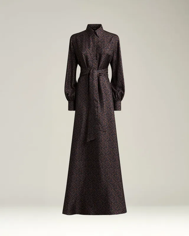 Kiton Dresses Seidenkleid 40 Braun Blau Print