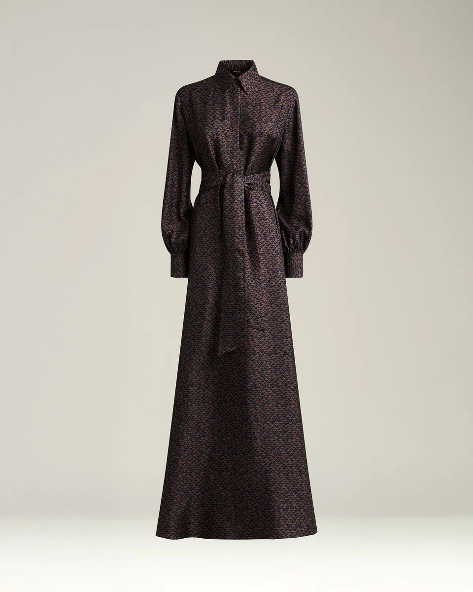 Kiton Dresses Seidenkleid 40 Braun Blau Print