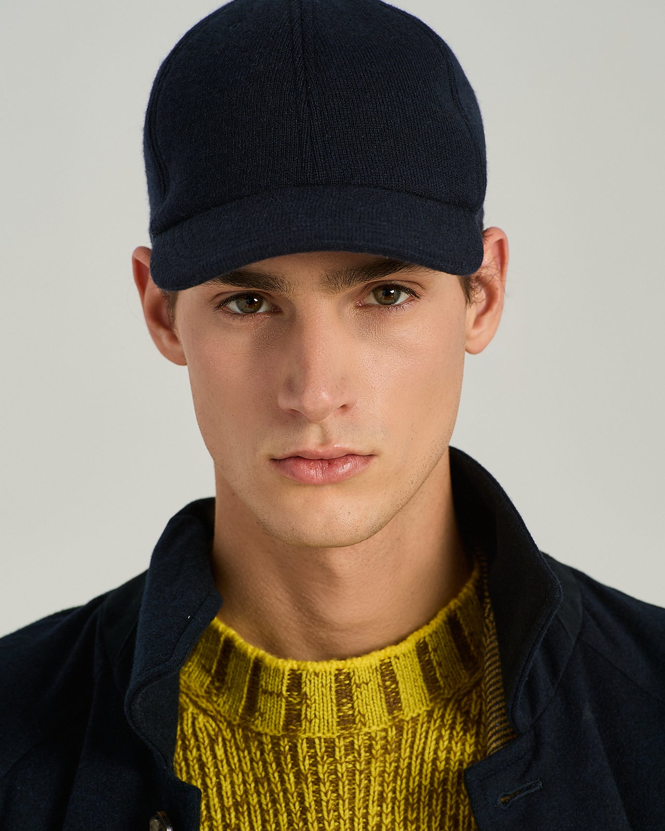 Kiton Baseball Cap Blau Kaschmir Seide Leder