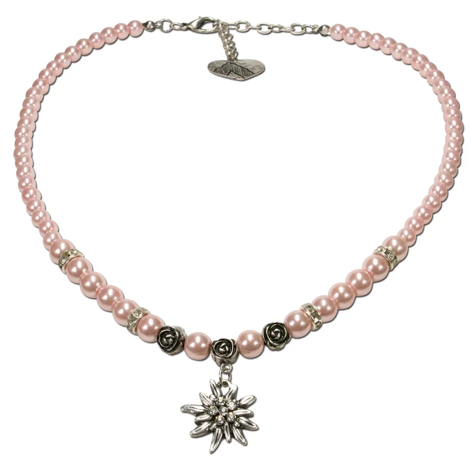 Alpenflüstern DAHEIM Fiona DHK122 Dirndlkette Rosé-Rosa Edelweiß