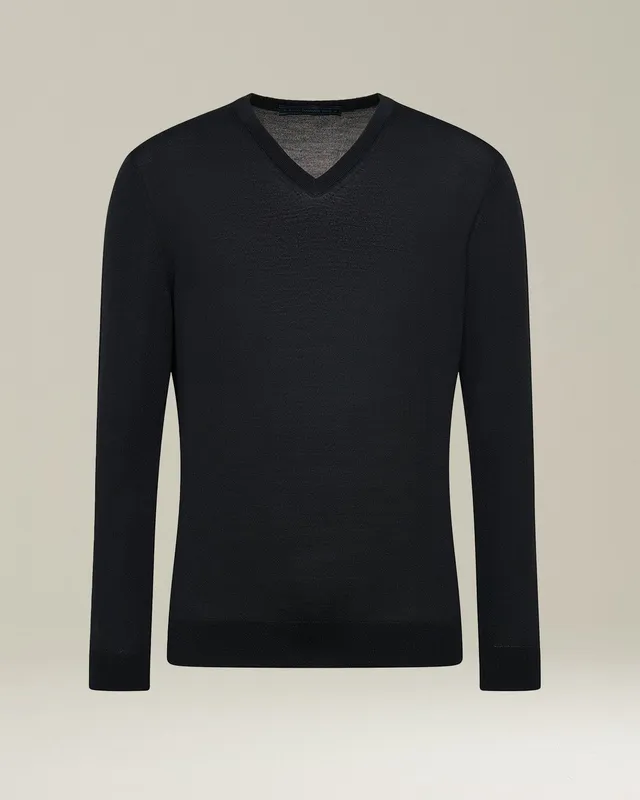 Kiton Knitwear Jersey V-Neck Pullover L schwarze Wolle