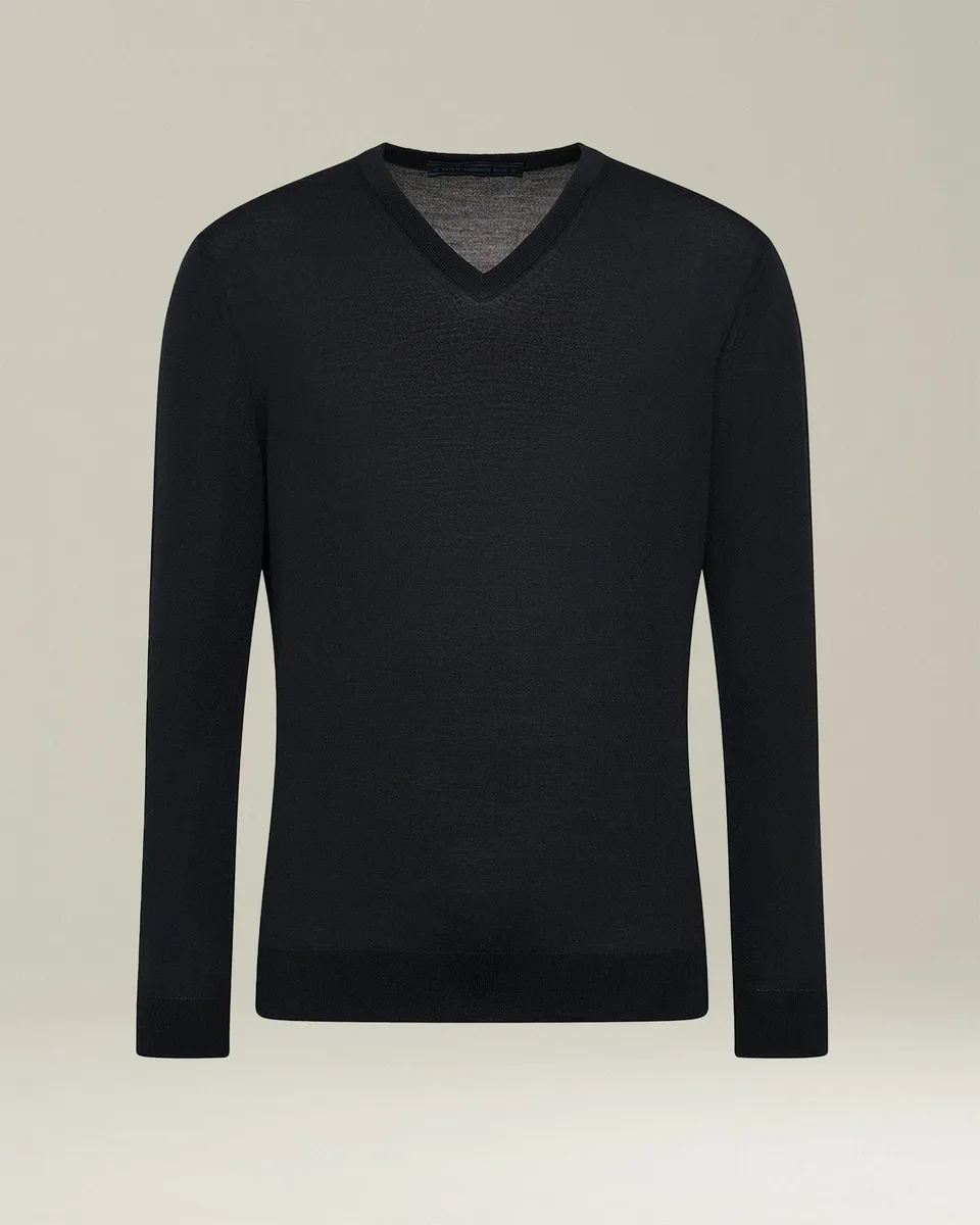 Kiton Knitwear Jersey V-Neck Pullover L schwarze Wolle