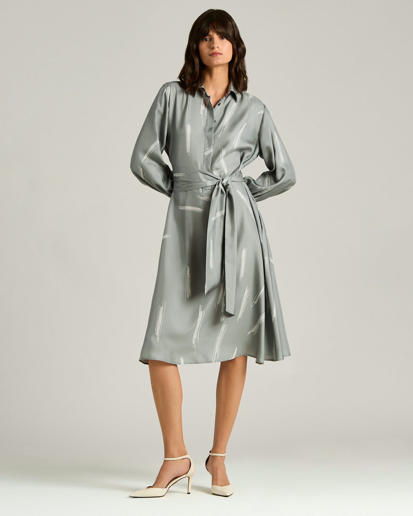 Kiton Dresses Grey Silk Satin Kleid Seide Grau