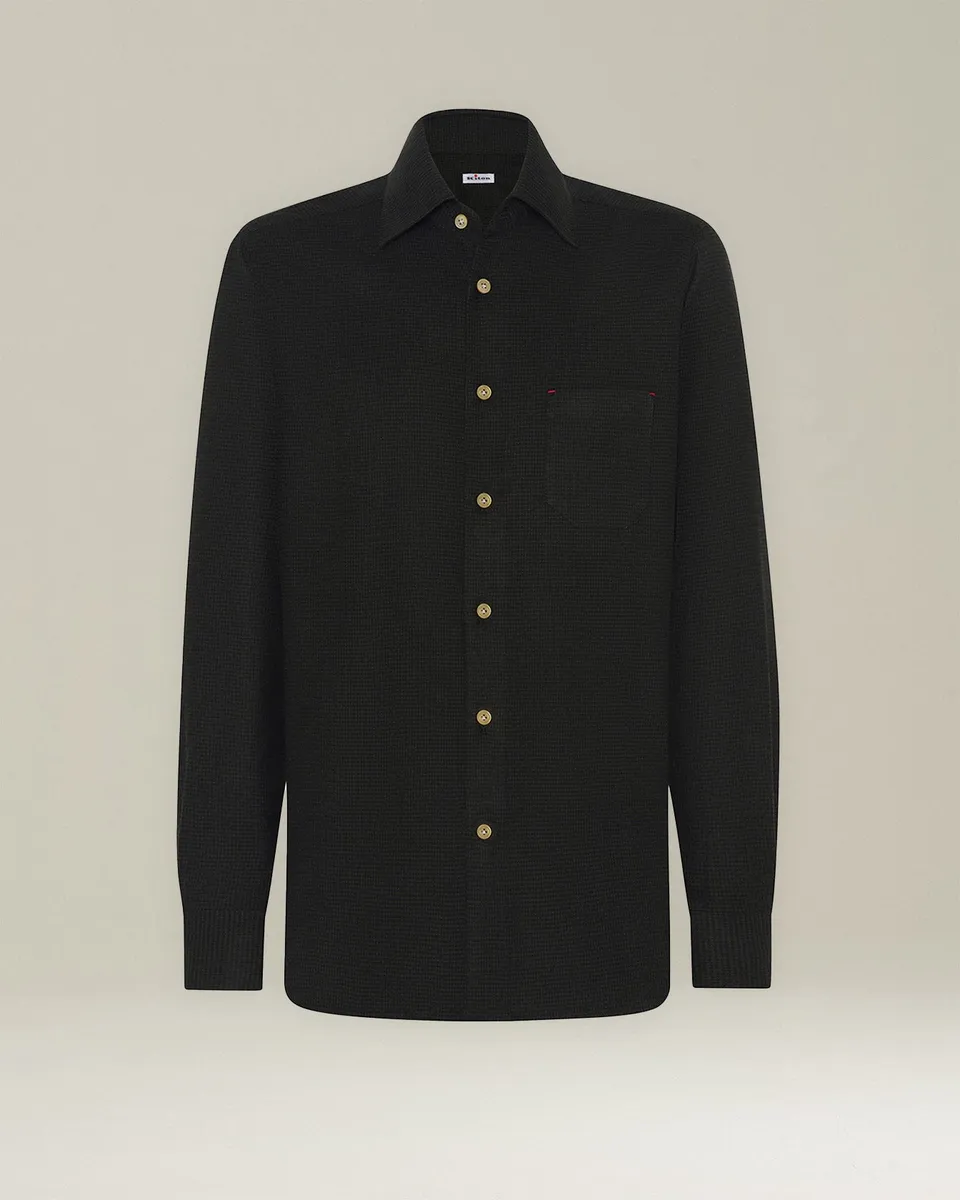 Kiton Nerano Flanella Hemd Pied-de-Poule Baumwolle