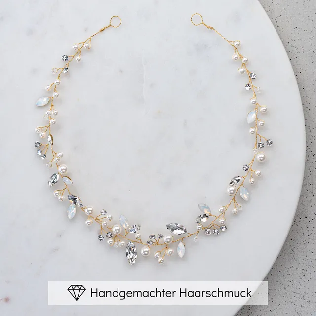 Perlenbräute Luise Headpiece Perlen Kristalle Haarband silber