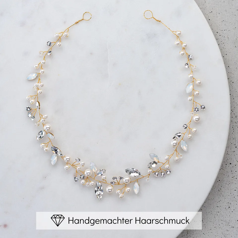 Perlenbräute Luise Headpiece Perlen Kristalle Haarband silber